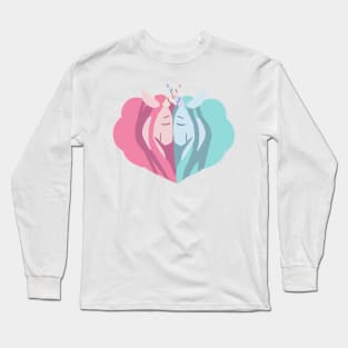 Couple heart shape cute vanil valentine unicorns Long Sleeve T-Shirt